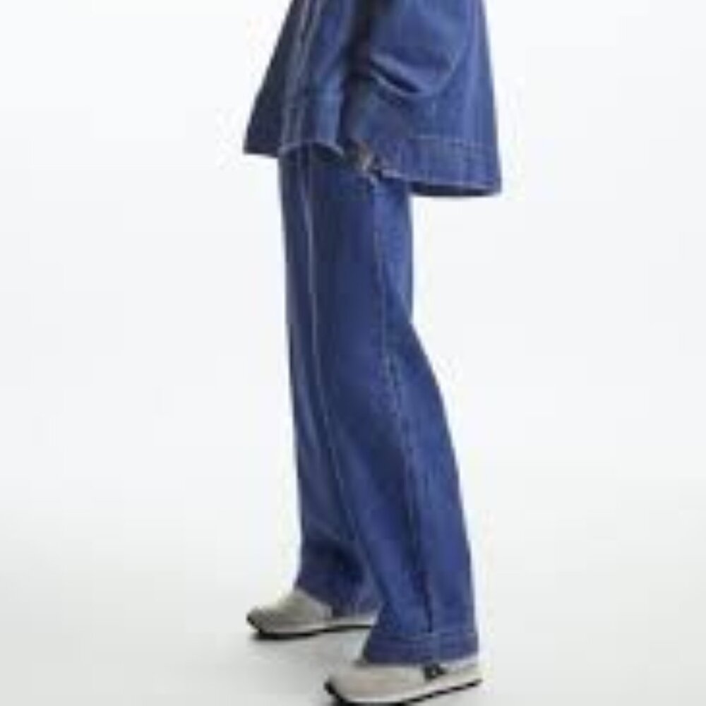 COS ELASTICATED-WAIST DENIM TROUSERS Oversize Blue size XS